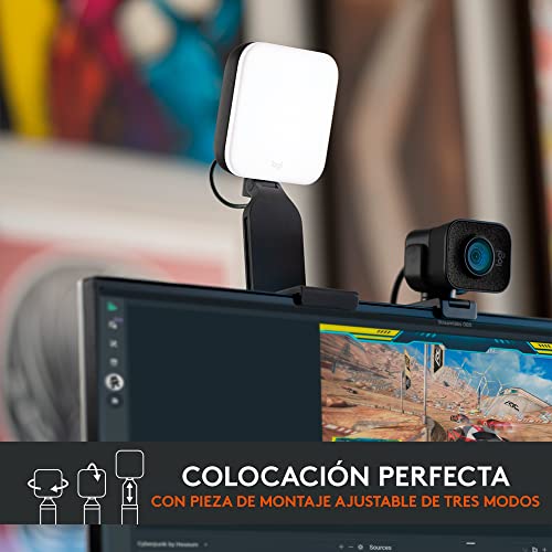 Logitech Litra Glow LED Luz Streaming Premium con TrueSoft - Iluminación de ordenador para videoconferencias, reuniones con Zoom, con soporte ajustable y app para PC/Mac - Grafito