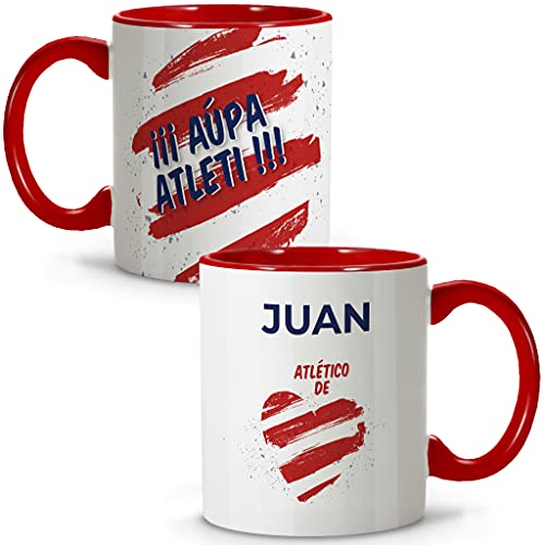 LolaPix Taza ATLÉTICO. Tazas Personalizadas con Nombre. Taza Desayuno fútbol. Taza de cerámica 330ml. Varios diseños.