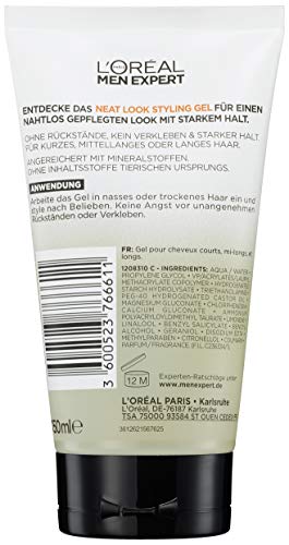 L'Oréal Men Expert Invisicontrol Neat Aspecto Gel Estilizador, para Cuidado & Natural Estilos, Después Belieben Modelable sin a Pegar, 150ml