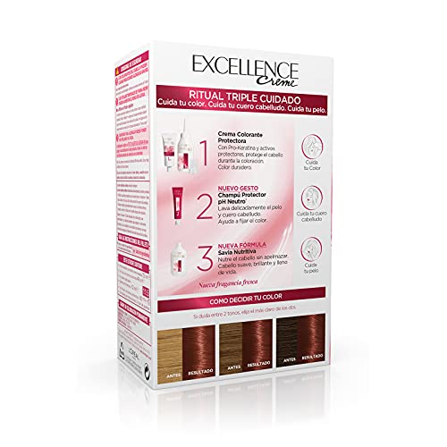 L'Oréal Paris Excellence Creme Tinte Permanente Triple Cuidado Cobertura Canas Tono 5.6 Caoba - Pack 3 Es, Marrón