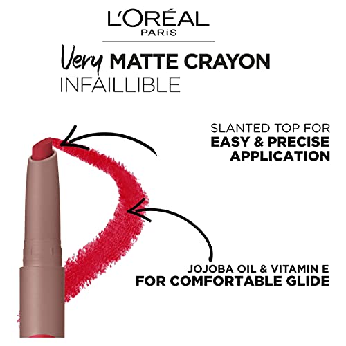 L'Oreal Paris Make-up Designer - Pintalabios Matte Crayón 111 A Little Chili permanente, rojo frambuesa - 22 ml