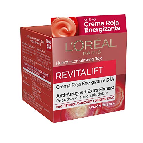 L'Oreal Paris Revitalift Crema Día Roja Energizante con Ginseng Rojo - Paquete de 3 x 50  ml - Total: 150 ml