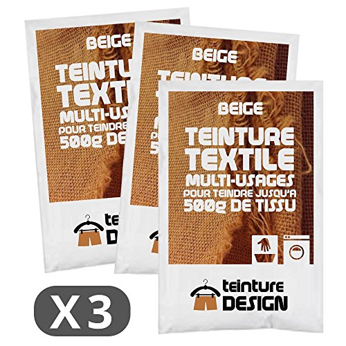 Lot de 3 sachets de Teinture Textile - Beige - teintures universelles pour vêtements et tissus naturels