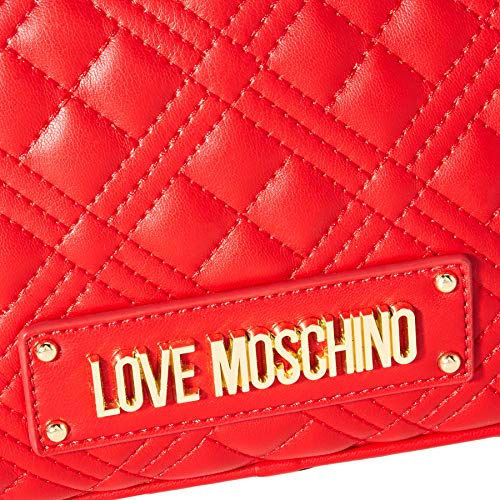 Love Moschino Precollezione Ss51, Bolso de Hombro PU para Mujer New Shiny Quilted, Rojo, Normal