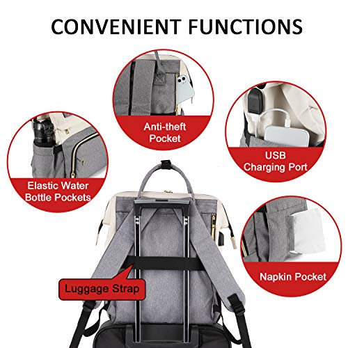 LOVEVOOK Mochila Portátil Mujer, Elegante Mochila Escuela con Compartimento para Portátil de 15,6 Pulgadas, Mochila para Universidad Viajes Trabajo Negocios Profesora, Beige Gris