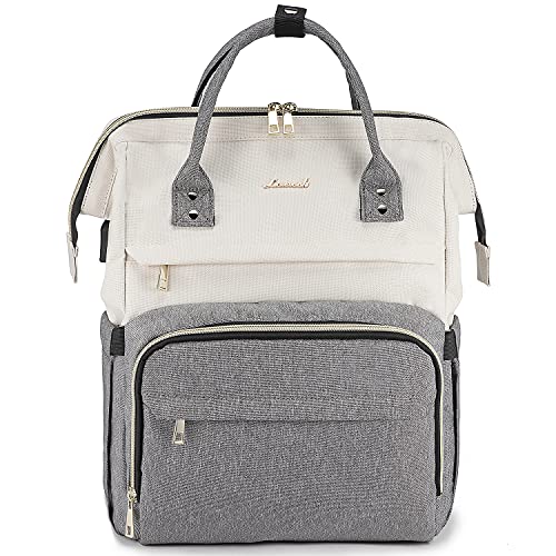 LOVEVOOK Mochila Portátil Mujer, Elegante Mochila Escuela con Compartimento para Portátil de 15,6 Pulgadas, Mochila para Universidad Viajes Trabajo Negocios Profesora, Beige Gris