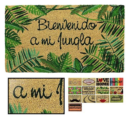 LucaHome - Felpudo Coco Natural 40x70 Antideslizante, Felpudo de Coco Bienvenido a mi Jungla, Felpudo Absorbente Entrada casa, Ideal para Exterior o Interior