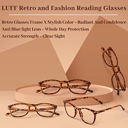 LUFF Anti Luz Azul Gafas de Lectura Hombre Mujer - Moda Claro Gafas de Computadora Ligeras Para Elegante Optics Presbyopic Filtro Antideslumbrante con Bisagra de Resorte Duradero 4PACK