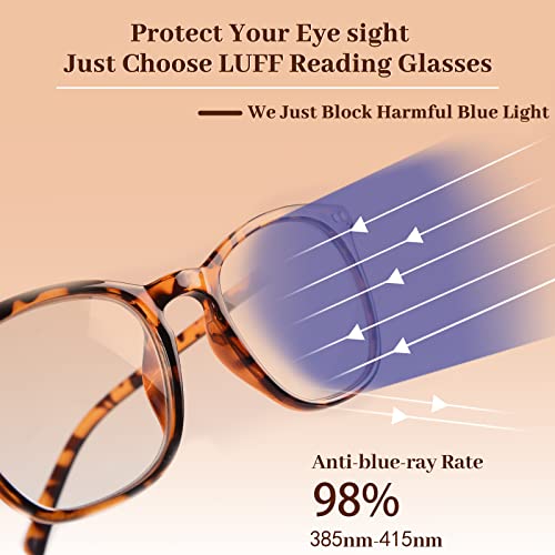 LUFF Anti Luz Azul Gafas de Lectura Hombre Mujer - Moda Claro Gafas de Computadora Ligeras Para Elegante Optics Presbyopic Filtro Antideslumbrante con Bisagra de Resorte Duradero 4PACK