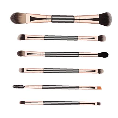 lujiaoshout Brocha 6Pcs Doble composición Cepillado Brocha de Maquillaje Profesional de los cepillos Cepillo cosméticos de Maquillaje de Ojos Negro Accesorio