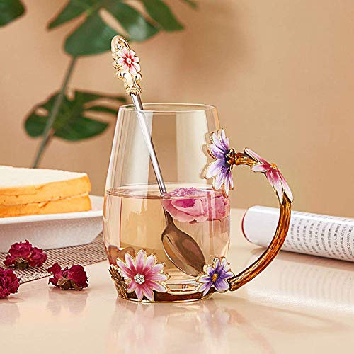 Luka Tech Tazas de café esmaltadas hechas a mano con forma de mariposa, taza de té con cuchara, el mejor regalo de cumpleaños para mujer, mamá, amigas,la Navidad, día de la madre (Purple-tall)