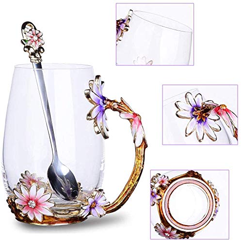 Luka Tech Tazas de café esmaltadas hechas a mano con forma de mariposa, taza de té con cuchara, el mejor regalo de cumpleaños para mujer, mamá, amigas,la Navidad, día de la madre (Purple-tall)