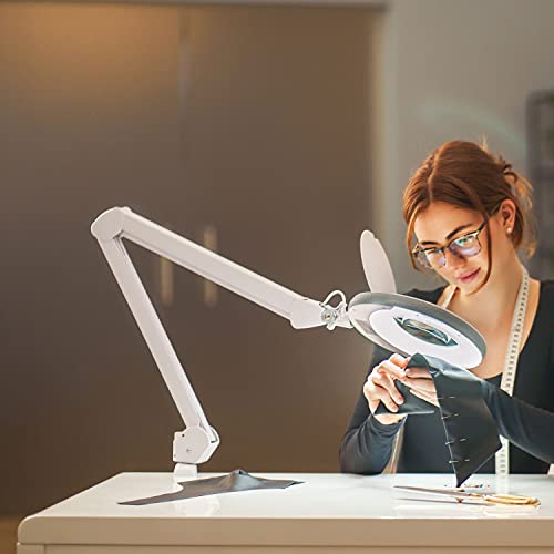 Lumeno Lámpara Lupa, lámpara de Trabajo, lámpara cosmética con 96 Leds 721XGR para Salones de cosmética Ayuda de Lectura, Lupa de Lente, en Gris 5 dioptrías