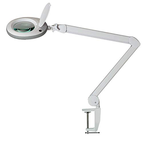 Lumeno Lámpara Lupa, lámpara de Trabajo, lámpara cosmética con 96 Leds 721XGR para Salones de cosmética Ayuda de Lectura, Lupa de Lente, en Gris 5 dioptrías