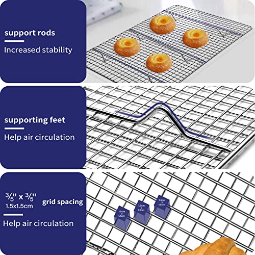 Luvan dos rejillas para hornear y enfriar de acero inoxidable 100% 304, el horno de 25 * 38 cm es seguro y resistente al óxido, adecuado para cocinar y hornear