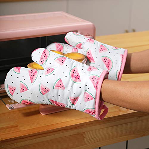 LxwSin Guantes de Horno, Guantes de Cocina Resistentes al Calor, Guantes de Horno Aislados Guantes de Barbacoa, Forro de Algodón con Estampado Frutas Suave, Guante de Parrilla Antideslizante (1 par)