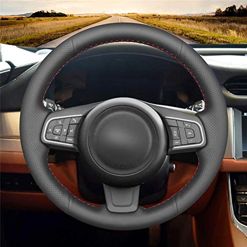 LYSHUI Black Leather Car Hand-Sewn Steering Wheel Cover,For Jaguar E-Pace 2017-2019 F-Pace 2016-2017 XE 2015-2017 XF 2016 2017