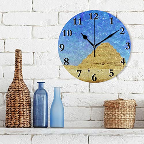 LZXO - Reloj de Pared con diseño de pirámides egipcias, Pintura de Desierto, silencioso, 24 cm, silencioso, Funciona con Pilas, Decorativo, para Cocina, Sala de Estar, Dormitorio, Oficina