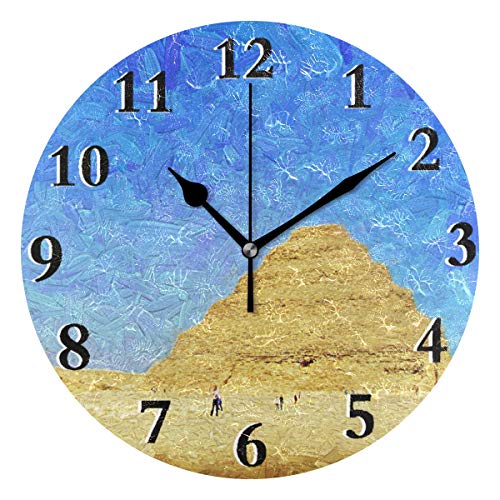 LZXO - Reloj de Pared con diseño de pirámides egipcias, Pintura de Desierto, silencioso, 24 cm, silencioso, Funciona con Pilas, Decorativo, para Cocina, Sala de Estar, Dormitorio, Oficina