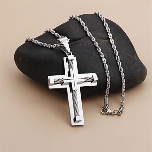 Magic Charms Hombre Colgante de Cruz de Acero Inoxidable con Cadena de 56 cm Unisex Colgante Crucifijo Negro/Oro/Plata/Oro plateado