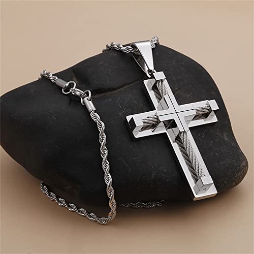 Magic Charms Hombre Colgante de Cruz de Acero Inoxidable con Cadena de 56 cm Unisex Colgante Crucifijo Negro/Oro/Plata/Oro plateado