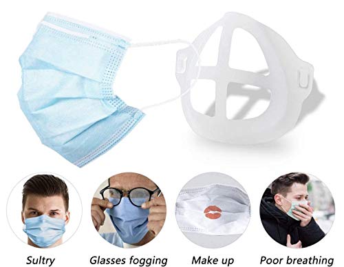 MAGIC SELECT Soporte para mascarillas interior 3D, Marco separador de silicona blanco transparente. Para respirar mejor y protección de piel y labios.(10, Adulto)