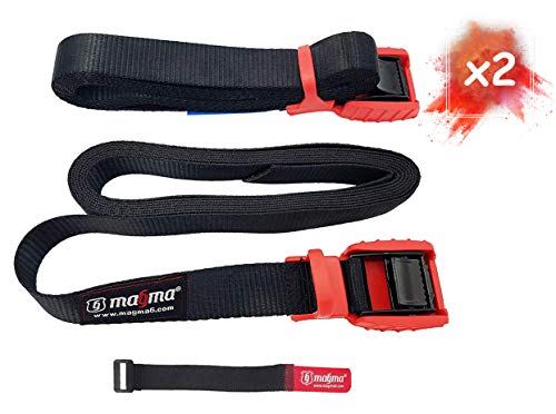 MAGMA Pack 2 Cinchas de Amarre de 3m | Correas para Baca Coche y Portabicicletas. Surf, Bici, Kayak, Moto | Hebilla -Trinquete con Protección de Goma para no rayar | Carga Segura - SWL: 250kgf Rojo