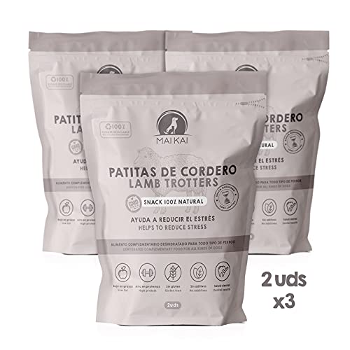 MAIKAI Chuches para Perros 100% Naturales - Patitas de Cordero deshidratadas (3 Packs X 2 ud)  - Snacks y premios saludables - Dieta Barf