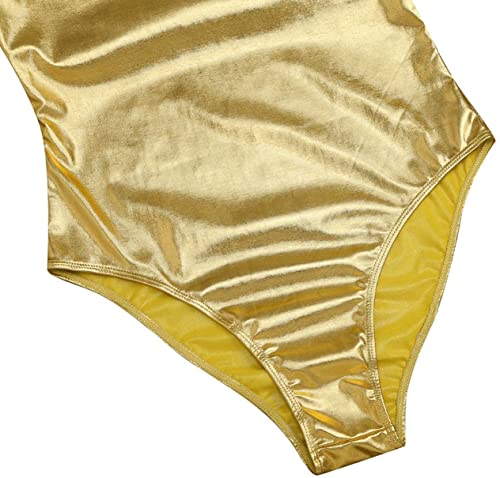 Maillot de Danza Ballet Gimnasia Leotardo Body Clásico Elástico para Mujer de Manga Larga Cuello Redondo (L, Oro)