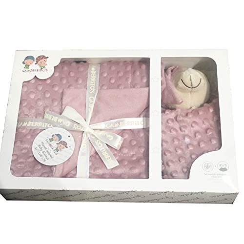 Manta Burbuja y Dou Dou Osito Manta extrasuave + doudou Osito Tacto Aterciopelado, Set de Regalo Bebe, Lavable, Textura en Relieve (Maquillaje)