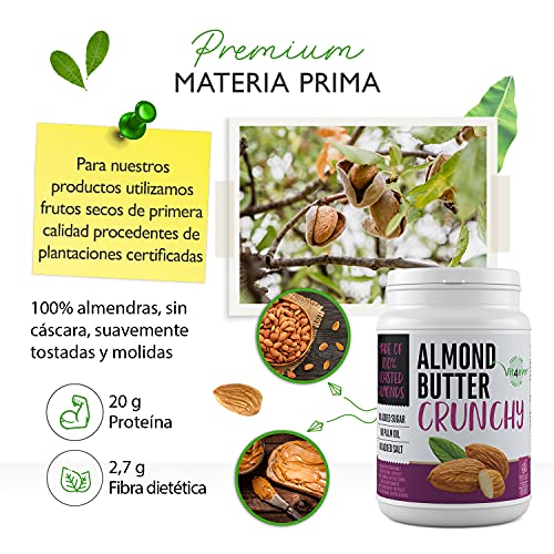 Mantequilla de almendras crujiente - 1kg Mantequilla de almendras natural sin aditivos - Fuente de proteínas - Mantequilla de almendras sin azúcares añadidos, sal, aceite o grasa de palma - Vegano