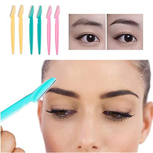 Maquinilla de afeitar para cejas, 15 piezas de herramientas de maquillaje, afeitadoras, recortadoras, removedor de cuchillos para el vello facial (rosa, azul cielo, amarillo)