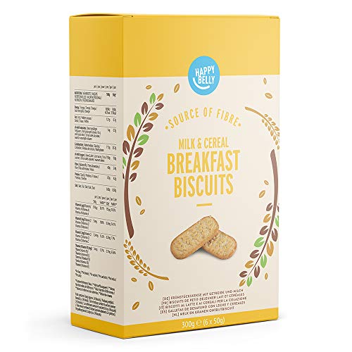 Marca Amazon - Happy Belly - Galletas de leche y cereales para el desayuno, 5 x 300 g