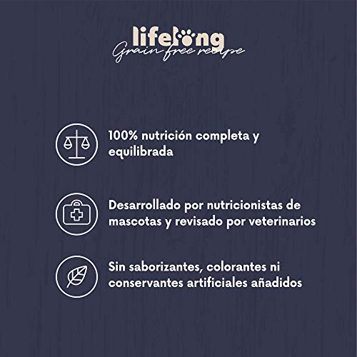 Marca Amazon Lifelong Alimento seco para gatos adultos esterilizados con pllo fresco, receta sin cereales - 3kg * 3