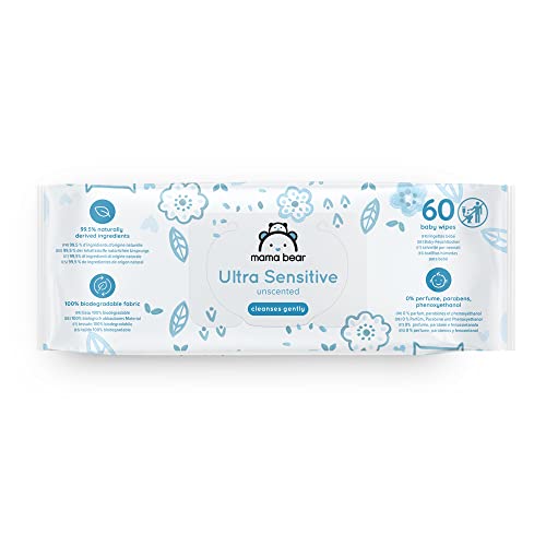 Marca Amazon - Mama Bear Ultra Sensitive - Toallitas humedas para bebé - Paquete de 12 (720 toallitas -100% tejido biodegradable)