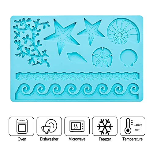 Marina Animales Moldes Silicona Molde Conchas del Mar Molde Decoración de Pastel de Estrella de Mar Molde Silicona de Mar en Forma 3D para Decorar Tartas Cumpleaños Chocolate Caramelos Bizcochos—Azul