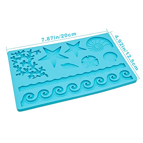 Marina Animales Moldes Silicona Molde Conchas del Mar Molde Decoración de Pastel de Estrella de Mar Molde Silicona de Mar en Forma 3D para Decorar Tartas Cumpleaños Chocolate Caramelos Bizcochos—Azul