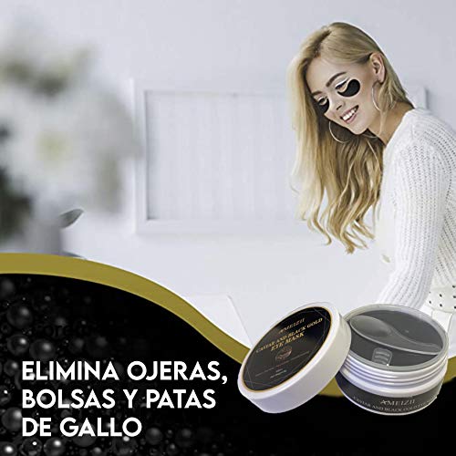 Máscara para los ojos de extracto de caviar negro anti-envejecimiento. Parches para los ojos pro-colágeno. Máscara para los ojos anti-ojeras, bolsas, patas de gallo e hinchazón. 60 Unidades.