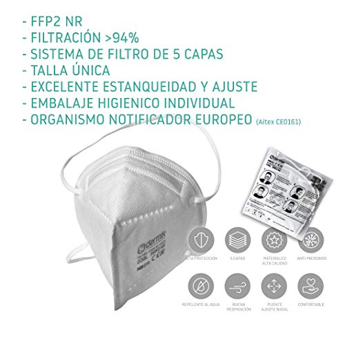 Mascarilla FFP2 Homologada Certificado CE. Caja 25 Mascarillas FFP2. Ajuste Gomas a Cabeza Sin Molestias en las Orejas. Mascarillas Dermik TB Group Protección Respiratoria 5 Capas Alta Filtración