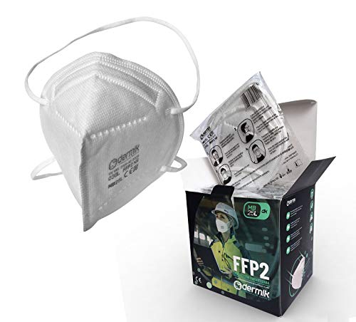 Mascarilla FFP2 Homologada Certificado CE. Caja 25 Mascarillas FFP2. Ajuste Gomas a Cabeza Sin Molestias en las Orejas. Mascarillas Dermik TB Group Protección Respiratoria 5 Capas Alta Filtración