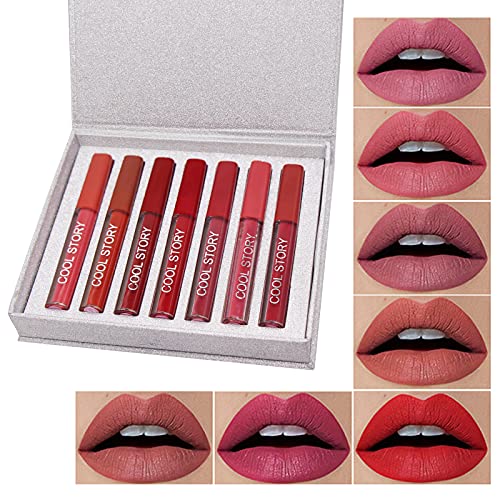 Mate Pintalabios Brillo de Labios Set, Set de Brillo de Labios, Matte Lipstick Set, Lápiz Labial Mate Set - Regalo San Valentín, Cumpleaños, 7 PCS