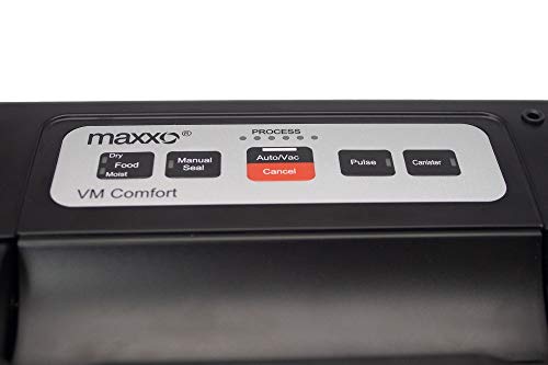 Maxxo VM Comfort - Máquina de sellado al vacío automática de acero inoxidable para alimentos secos y húmedos, manejo con una sola mano