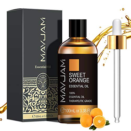 MAYJAM Aceites Esenciales de Naranja Dulce 100 ml, 100% Aceites Esenciales Naturales Puros, Aceite Esencial de Aromaterapia de Grado Terapéutico, Aceites de Fragancia para Difusor, Regalos Perfecto