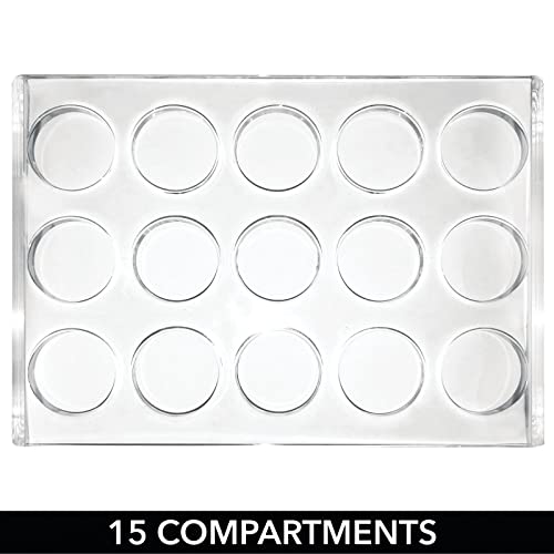 mDesign Práctico expositor de maquillaje – Decorativo organizador de cosméticos para máscara o labiales – Caja para guardar maquillaje con 15 compartimentos – transparente/dorado rojizo