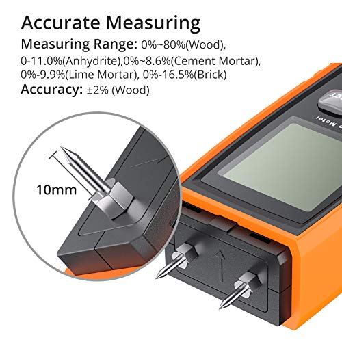 Medidor de Humedad Digital Madera Medidor Portátil Humidímetros Humedad Medición con Gran Pantalla LCD con Luz de Fondo para Detectar Maderas, Muebles, Pared, Materiales de Construcción