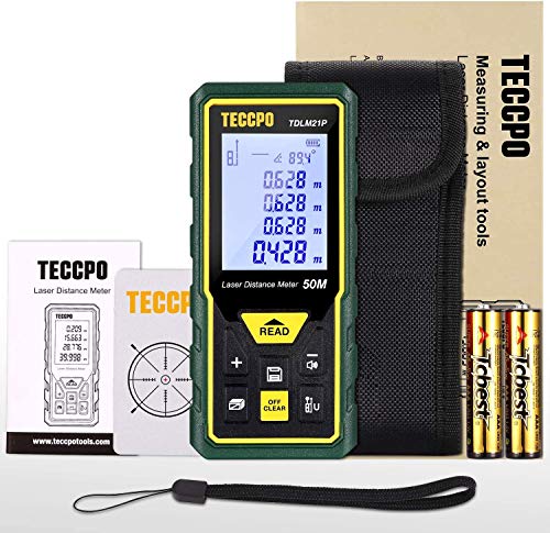 Medidor Láser, 50m, TECCPO Telémetro Láser de Distancia con Precisión ± 2mm, Niveles de Burbuja con Función de Silencio, Sensor de Ángulo Electrónico, IP54, TDLM21P