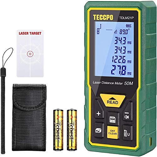 Medidor Láser, 50m, TECCPO Telémetro Láser de Distancia con Precisión ± 2mm, Niveles de Burbuja con Función de Silencio, Sensor de Ángulo Electrónico, IP54, TDLM21P