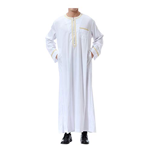 Meijunter musulmán Hombres islámico Dubai Robe - Cremallera O-cuello Manga larga árabe Thobe Saudi Estilo Dishdasha Kaftan Medio Oriente Étnico Kandoura