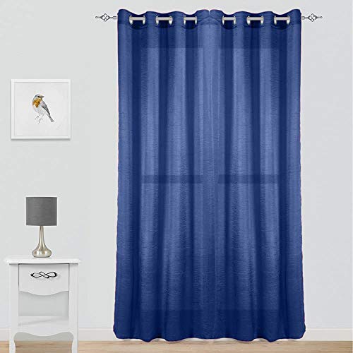 MERCURY TEXTIL - Cortinas Modernas Translucidas 2 Piezas con Anillos Plateados para Ventana, 150 X 260 CM (Azul Marino)