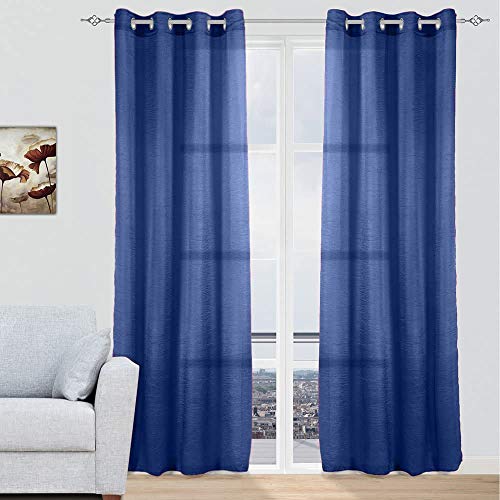 MERCURY TEXTIL - Cortinas Modernas Translucidas 2 Piezas con Anillos Plateados para Ventana, 150 X 260 CM (Azul Marino)